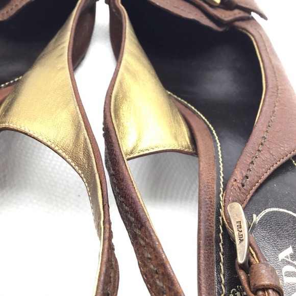 PRADA brown leather low heel strap pumps women’s size 39.5 - Picture 12 of 16